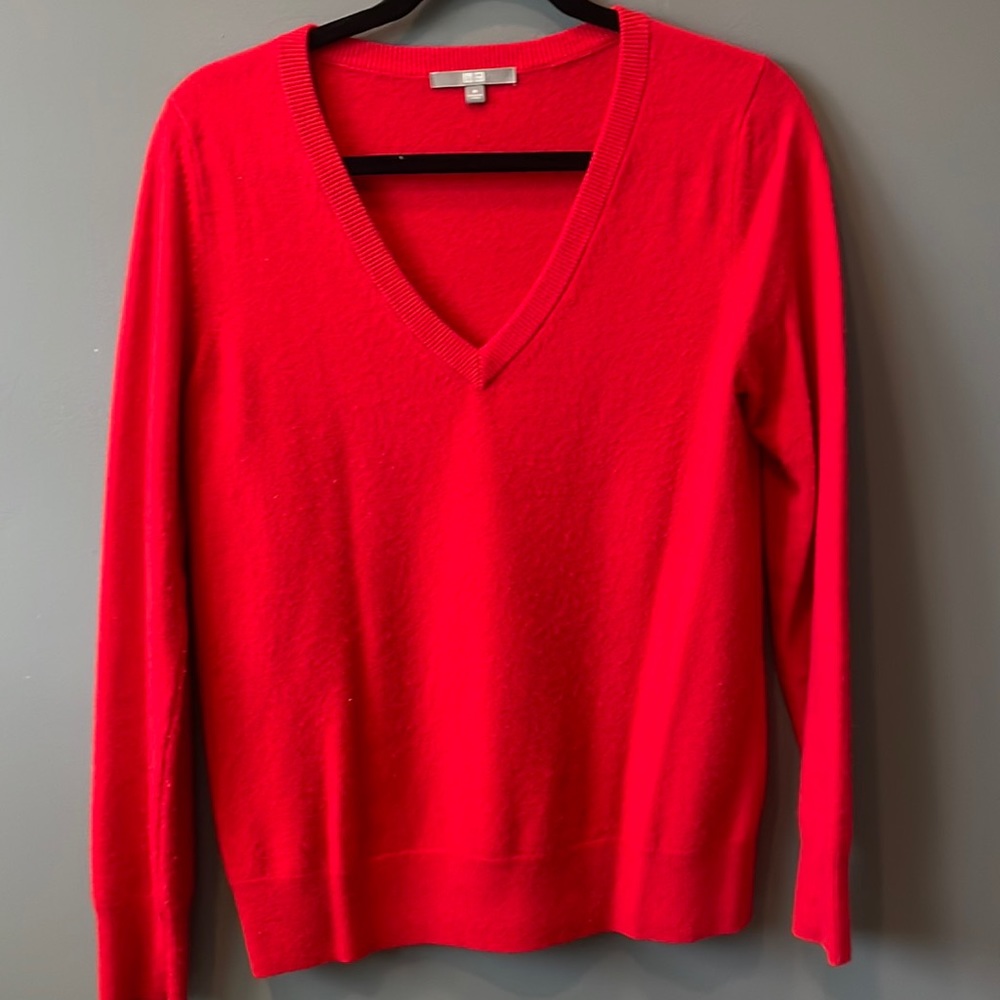 Uniqlo cashmere sweater, bright red.